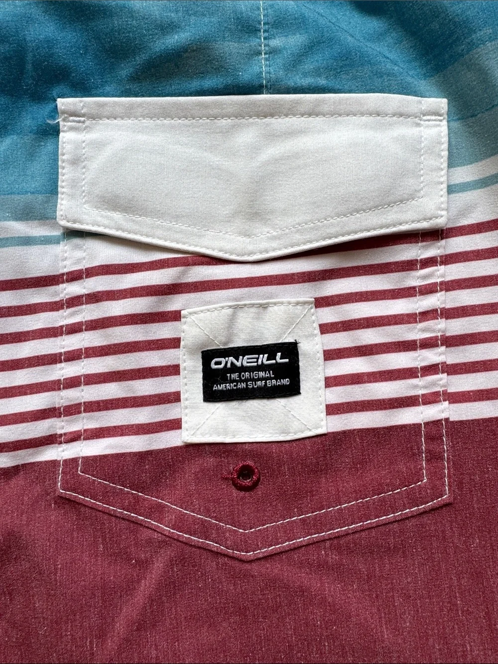 O'Neill Men's Striped Boardshorts in Teal, Maroon and Gray, Men’s waist size 30